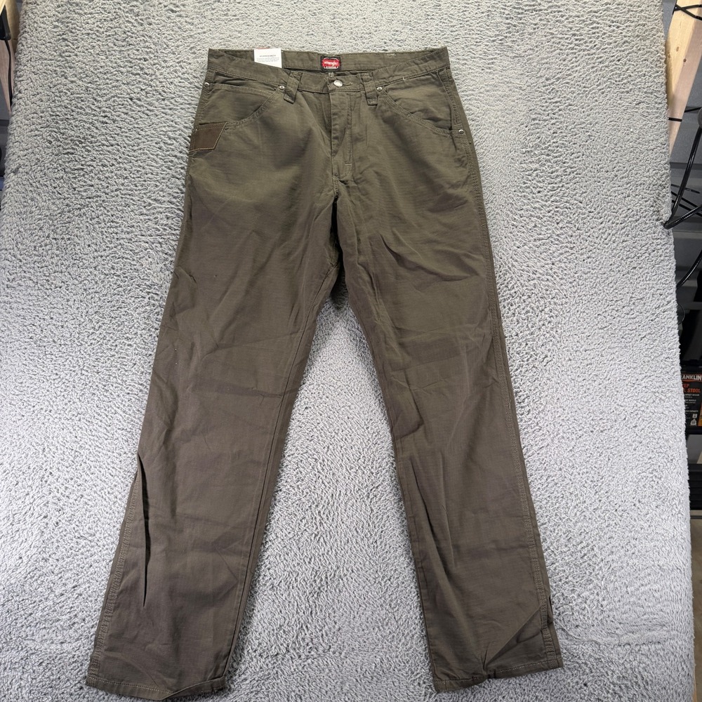 Wrangler Pant Mens 34x34 Green Cotton Ripstop Khakis Straight Utility Technician